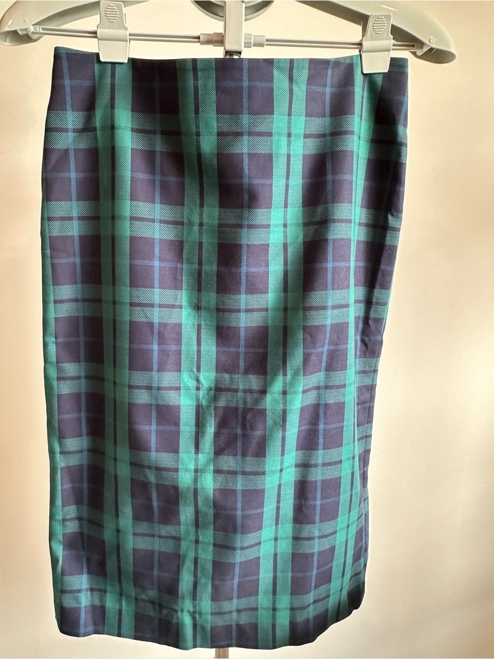 Lord & Taylor Navy and Green Plaid Pencil Skirt